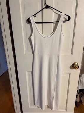 Leith White Scoop Neck Midi Dress